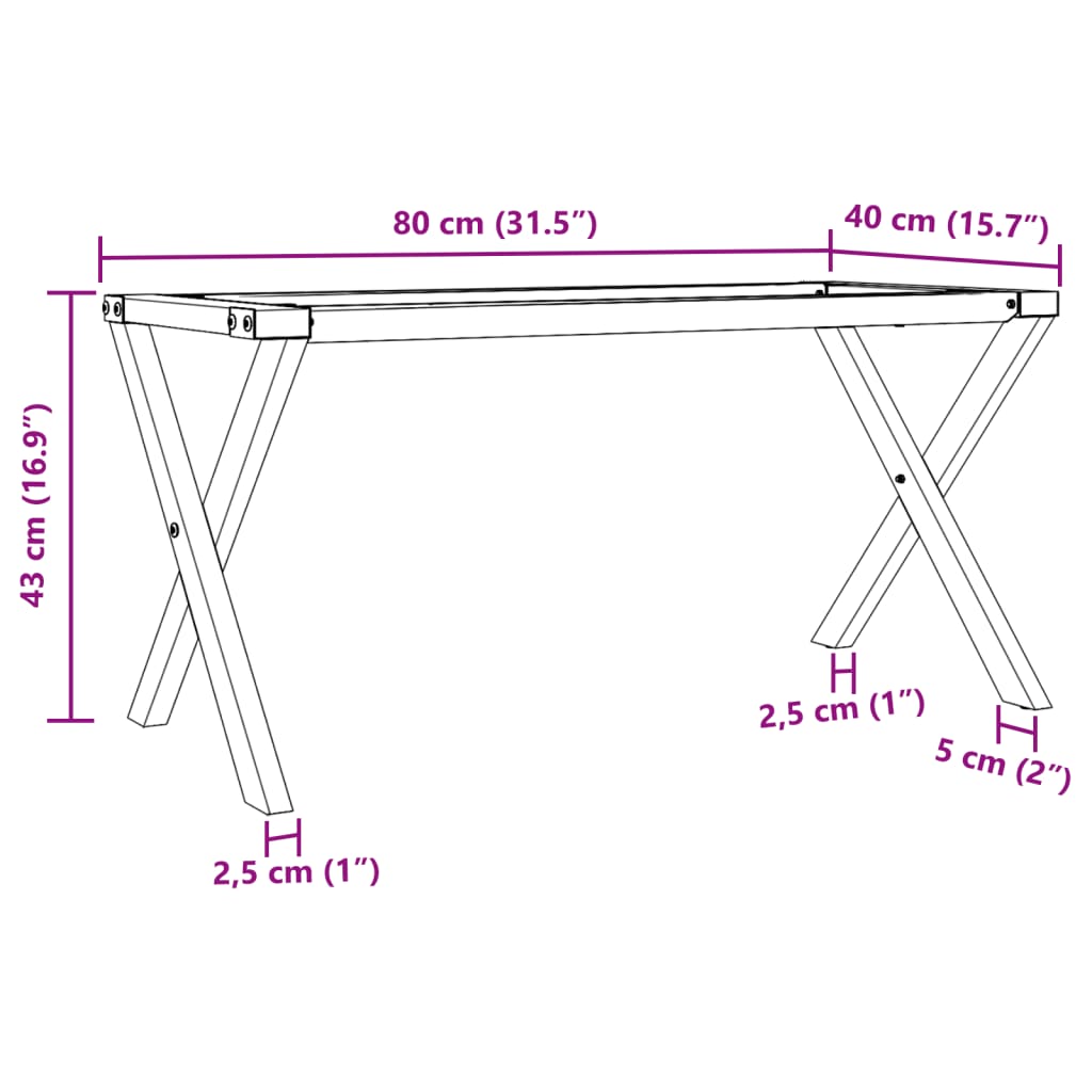 Salontafelpoten X-frame 80x40x43 cm gietijzer