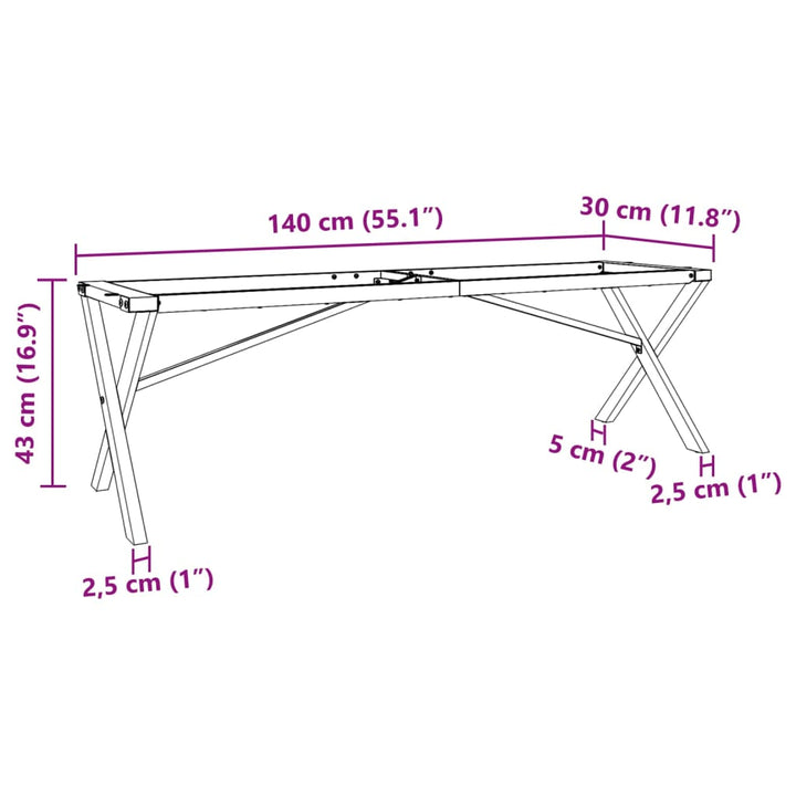 Salontafelpoten X-frame 140x30x43 cm gietijzer