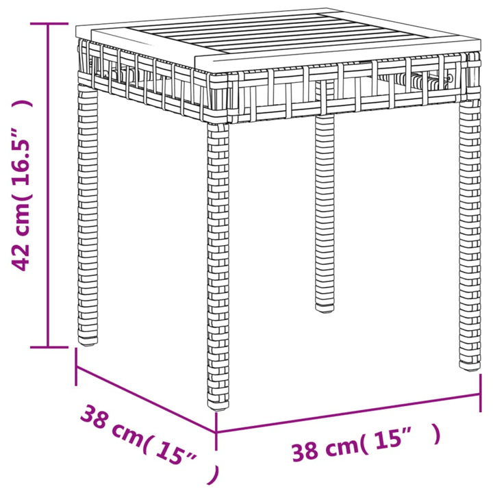 Tuintafel 38x38x42 cm poly rattan en acaciahout zwart