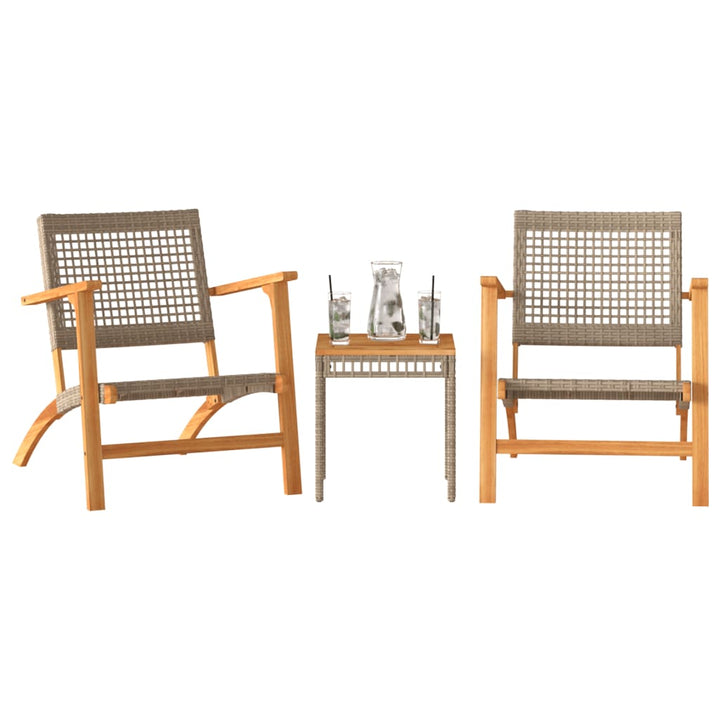 3-delige Bistroset poly rattan en massief acaciahout beige