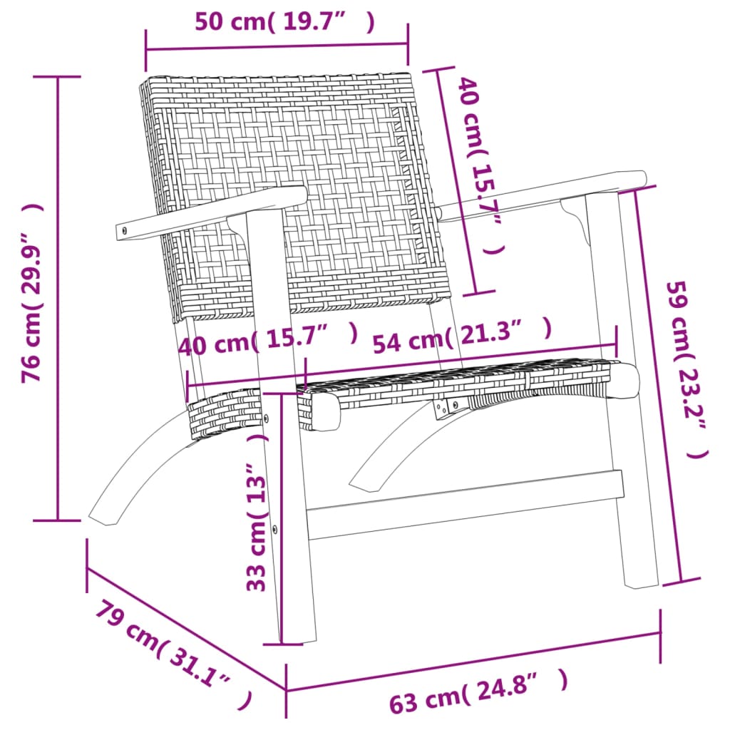 Tuinnstoelen 2 st poly rattan en acaciahout zwart