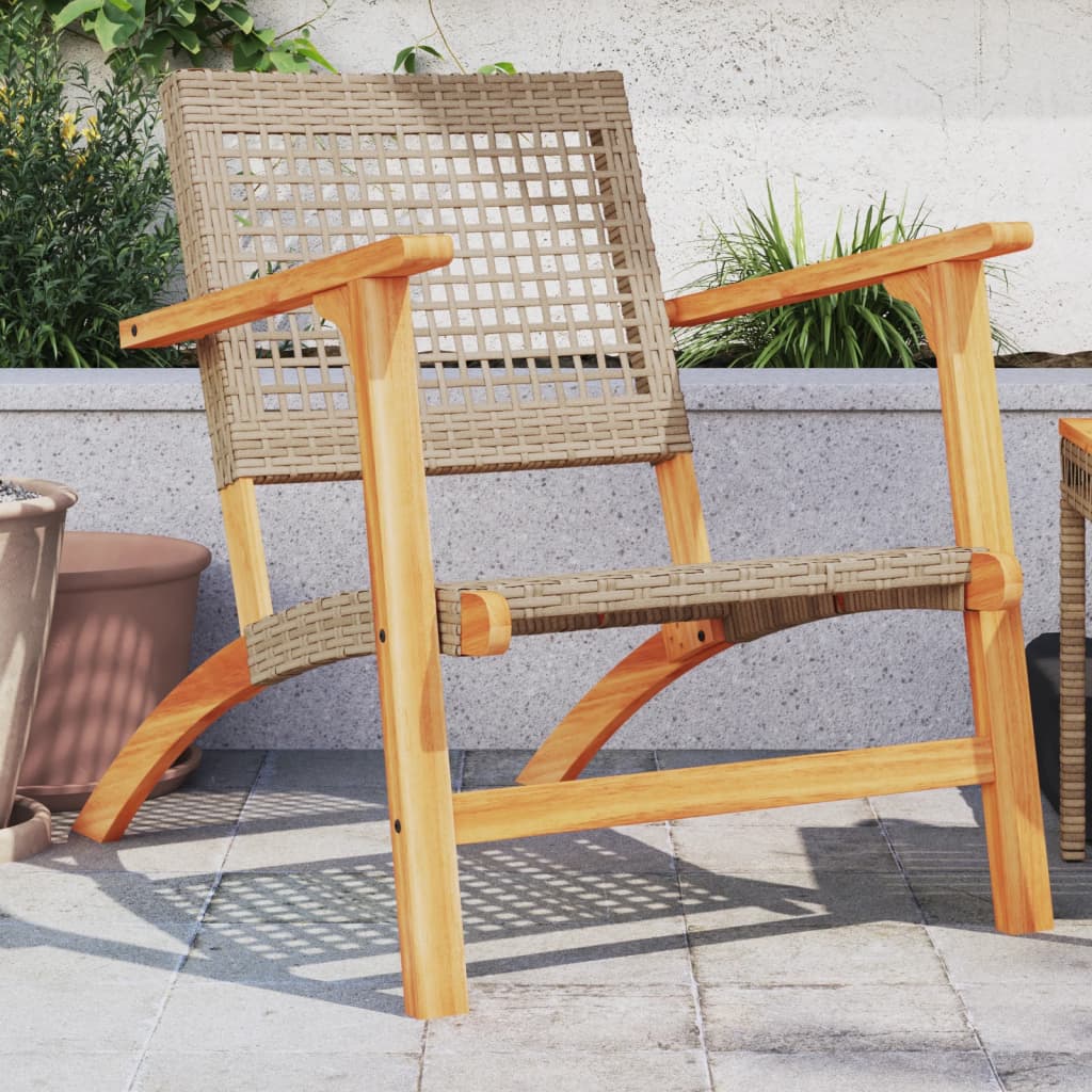 Tuinstoelen 2 st poly rattan en acaciahout beige