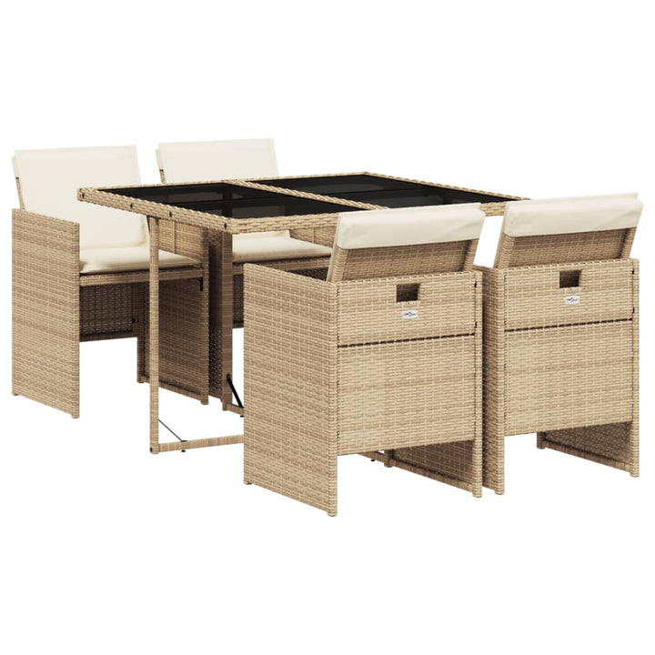 5-delige Tuinset met kussens poly rattan beige