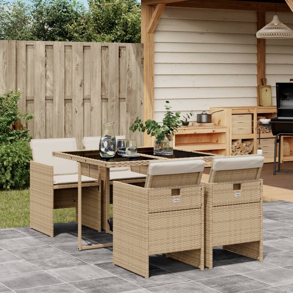 5-delige Tuinset met kussens poly rattan beige