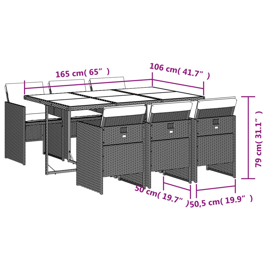 7-delige Tuinset met kussens poly rattan grijs