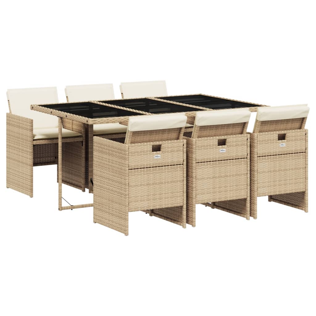 7-delige Tuinset met kussens poly rattan beige