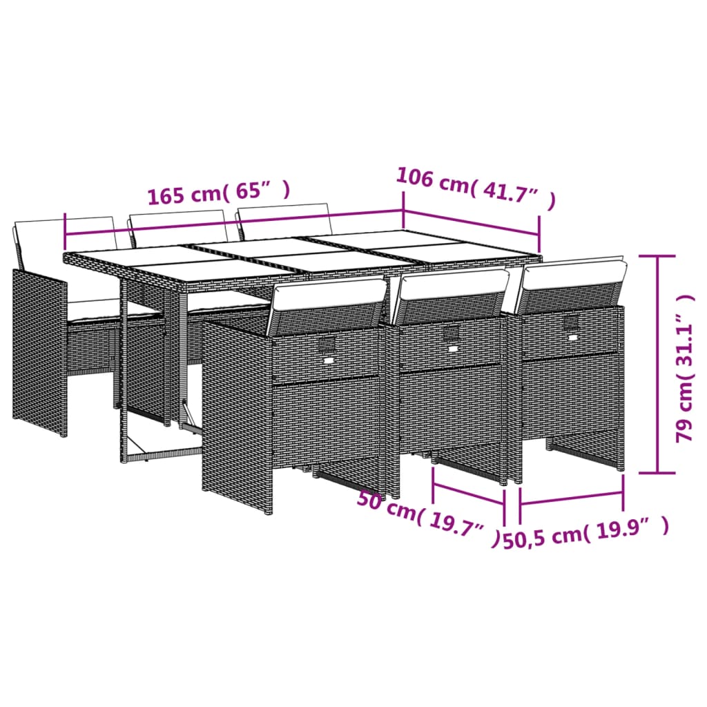 7-delige Tuinset met kussens poly rattan beige