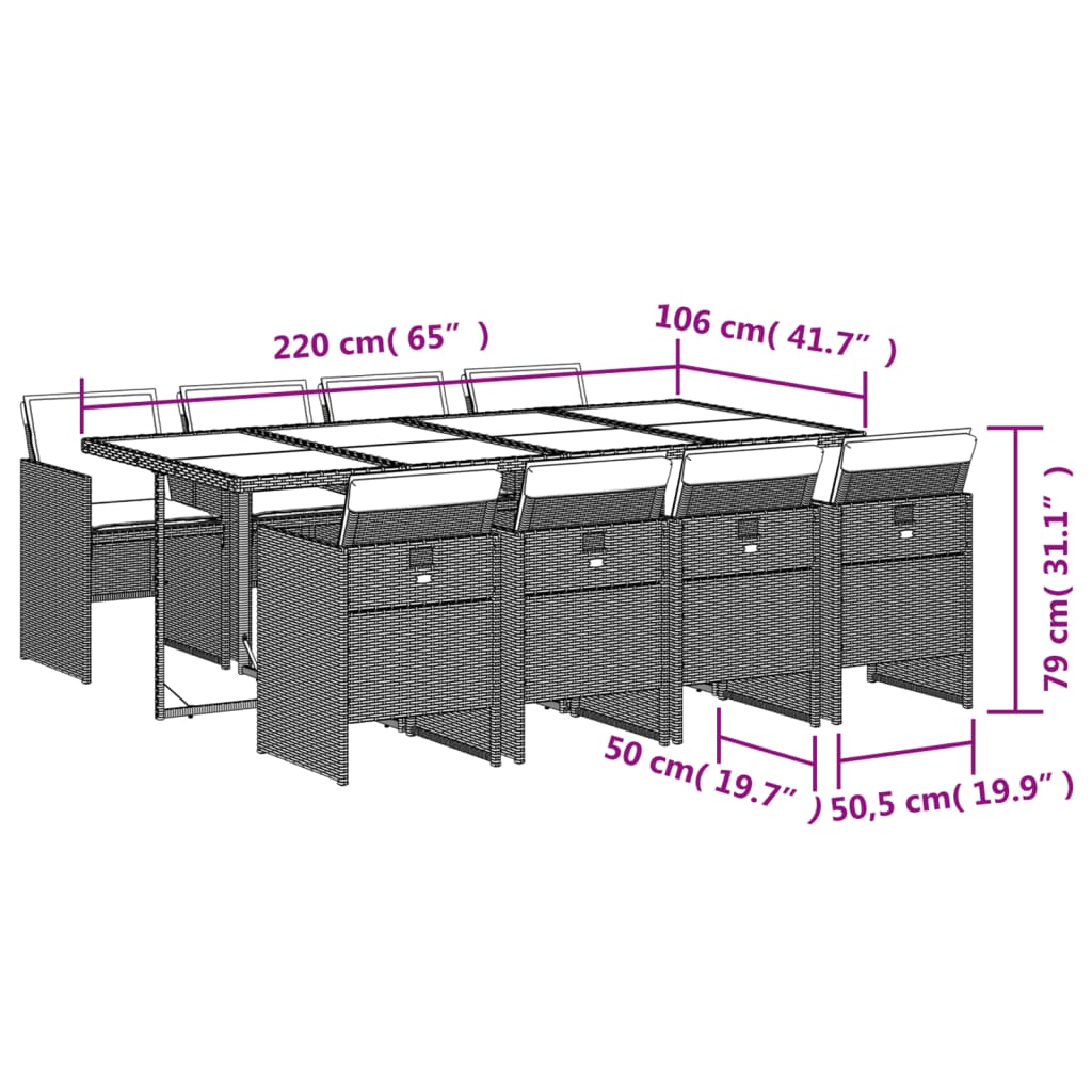 9-delige Tuinset poly rattan zwart