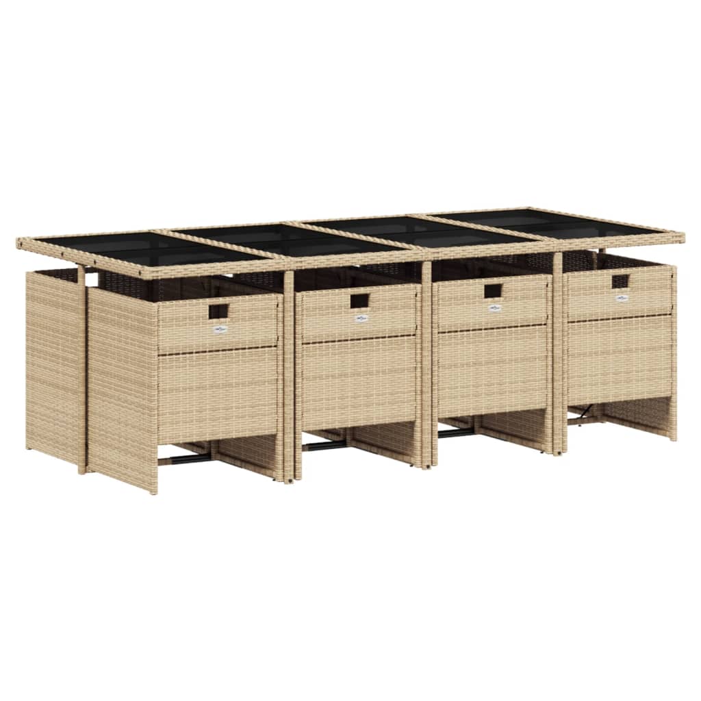 9-delige Tuinset met kussens poly rattan beige