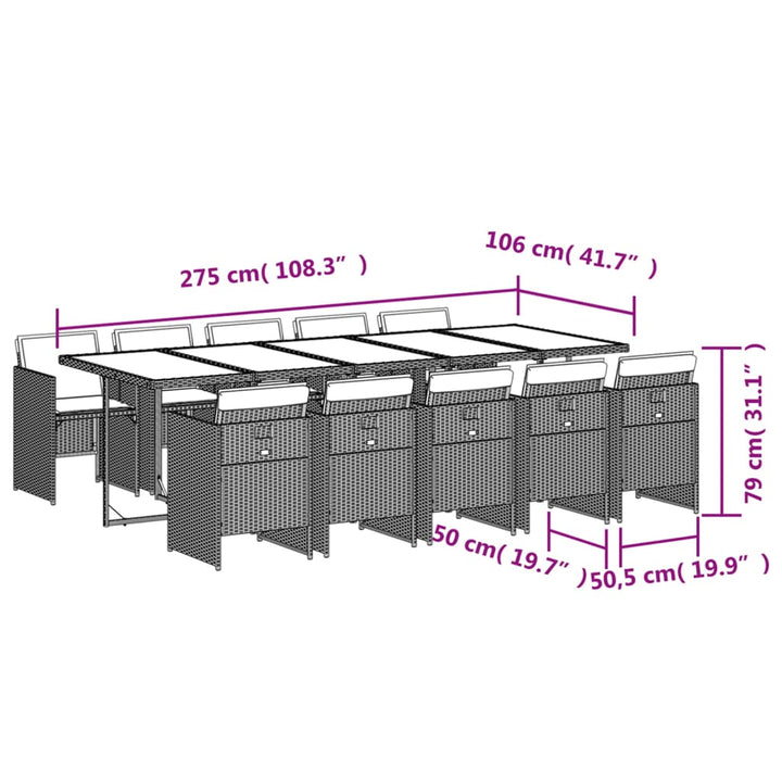 11-delige Tuinset met kussens poly rattan zwart