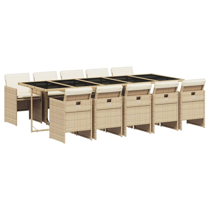 11-delige Tuinset met kussens poly rattan beige