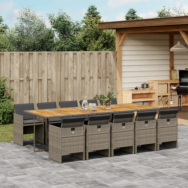 11-delige Tuinset met kussens poly rattan grijs