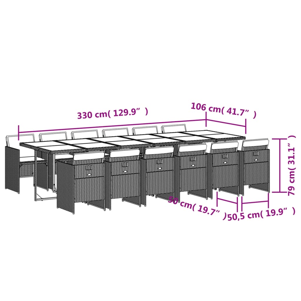 13-delige Tuinset met kussens poly rattan grijs