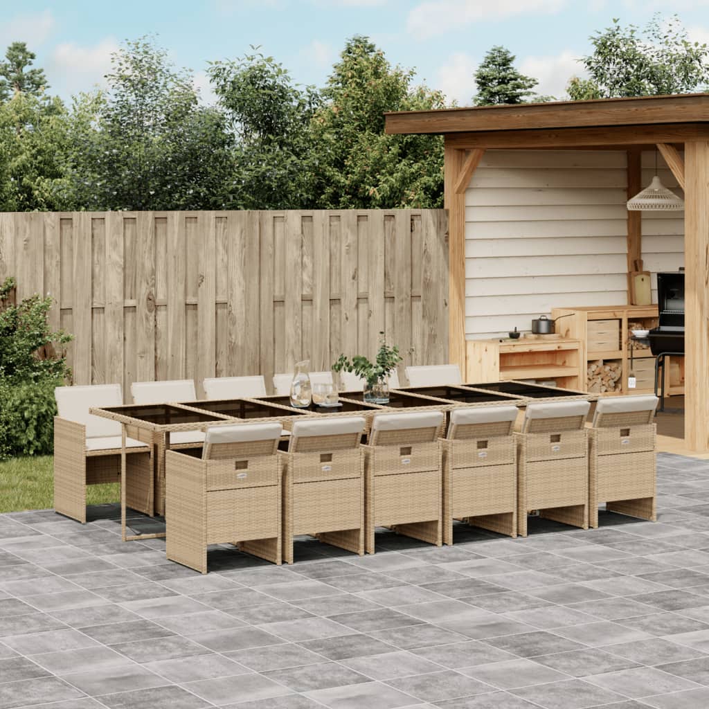 13-delige Tuinset met kussens poly rattan beige