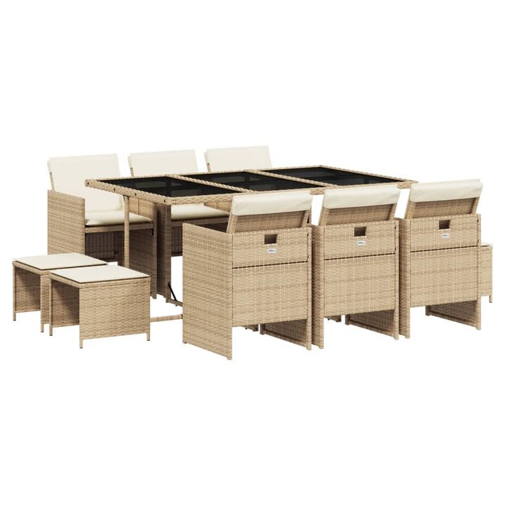 11-delige Tuinset met kussens poly rattan beige