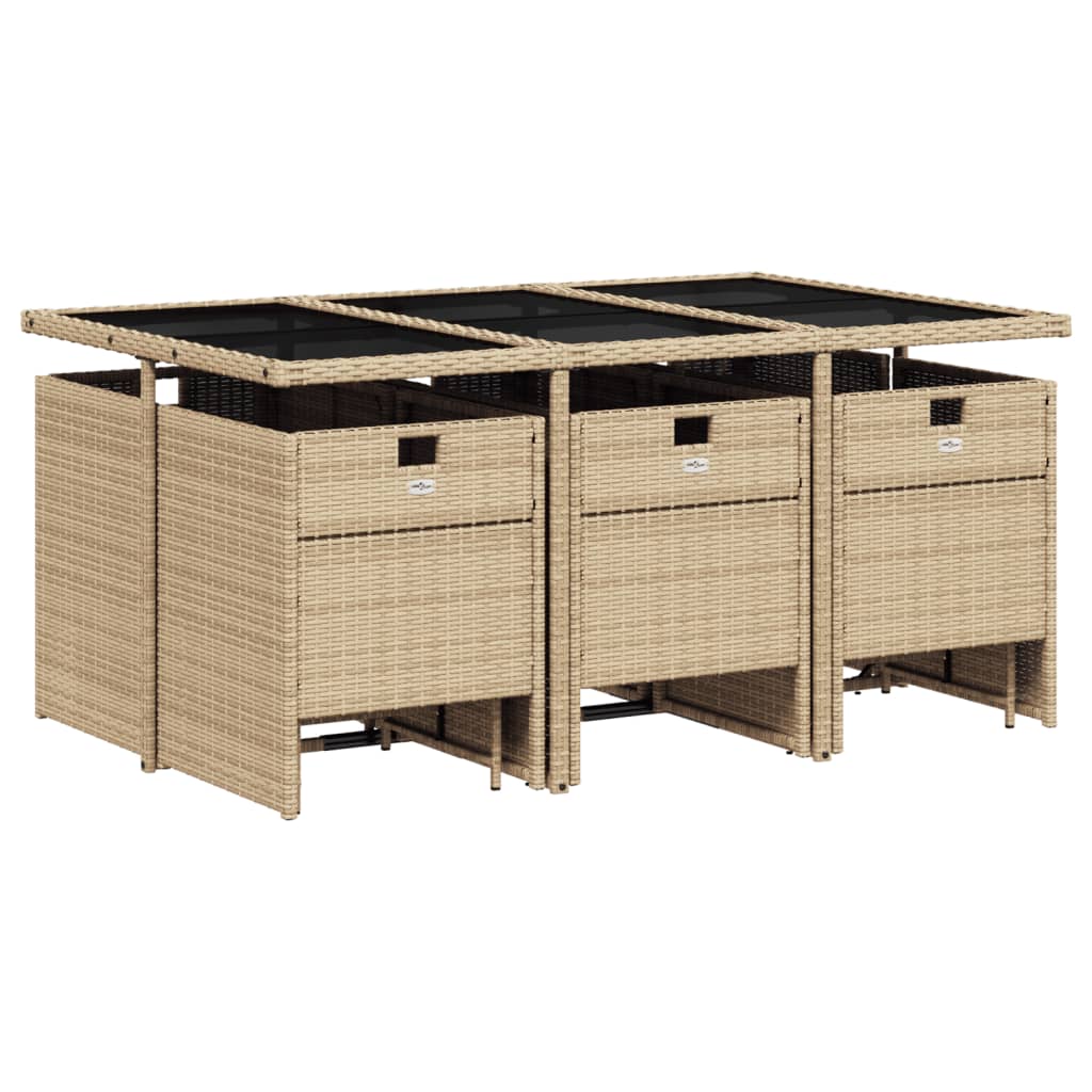 11-delige Tuinset met kussens poly rattan beige