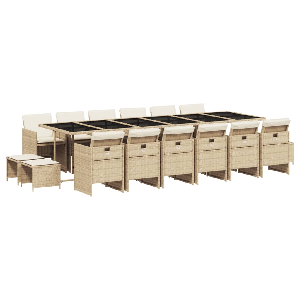 17-delige Tuinset met kussens poly rattan beige