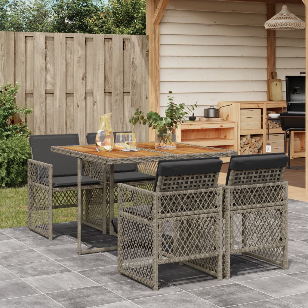 5-delige Tuinset met kussens poly rattan grijs