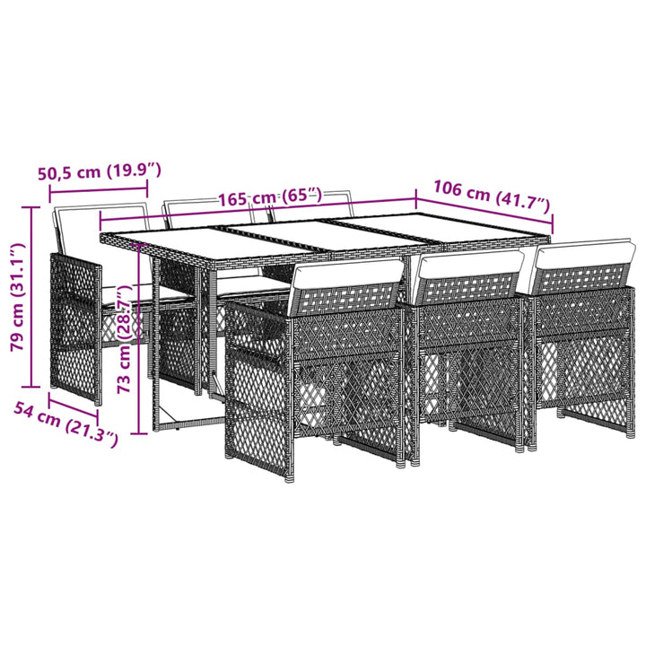 7-delige Tuinset met kussens poly rattan grijs