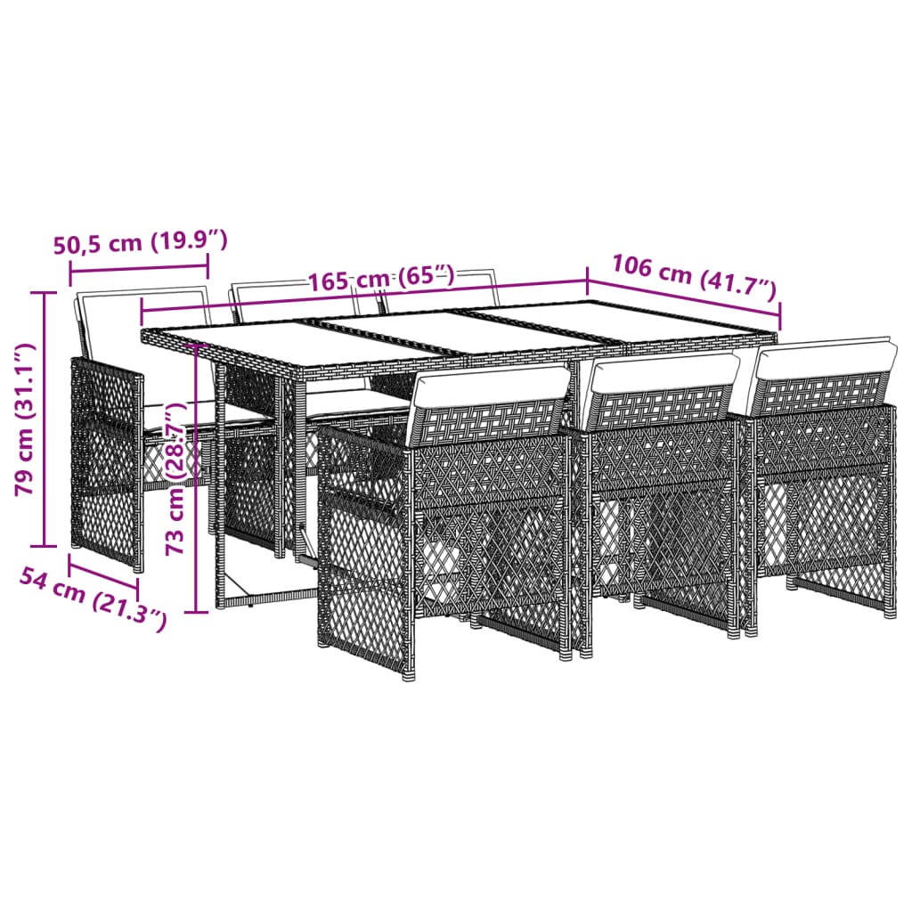 7-delige Tuinset met kussens poly rattan bruin