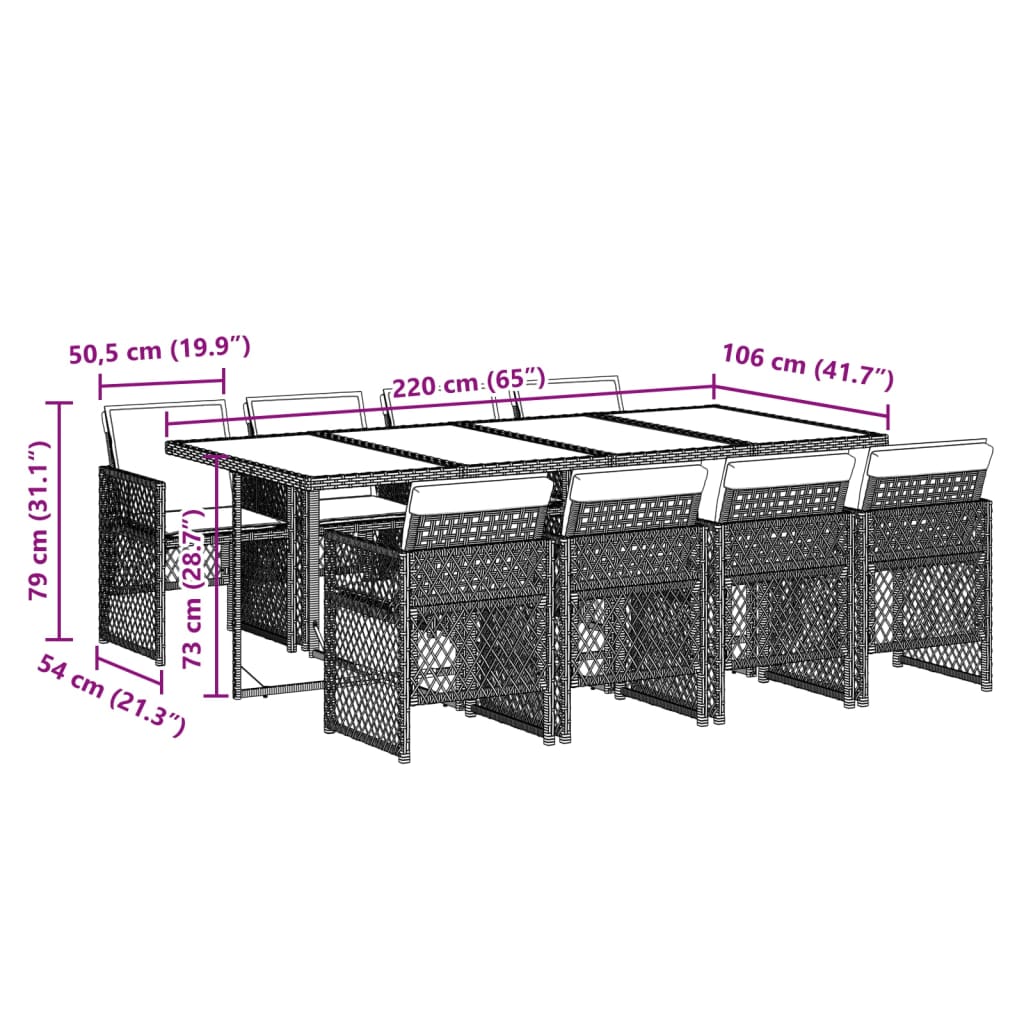 9-delige Tuinset met kussens poly rattan grijs