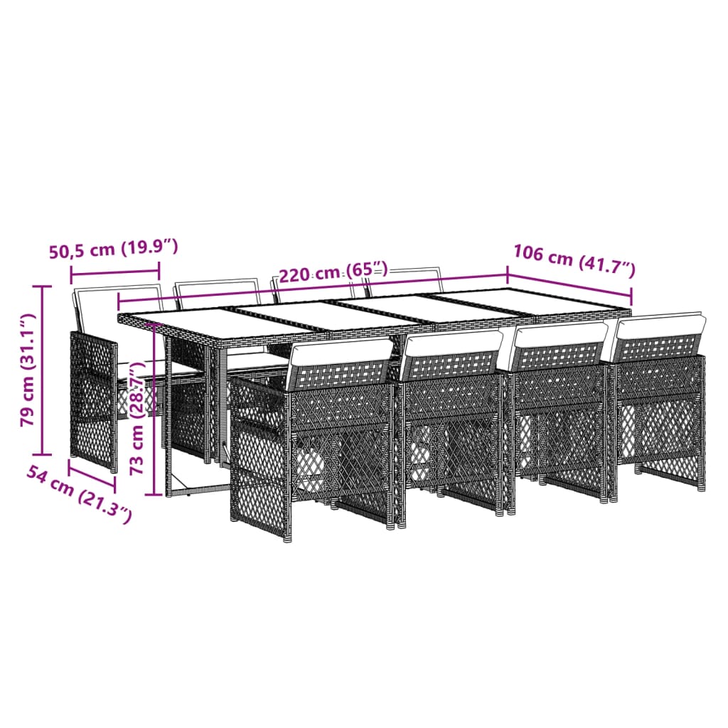 9-delige Tuinset met kussens poly rattan bruin