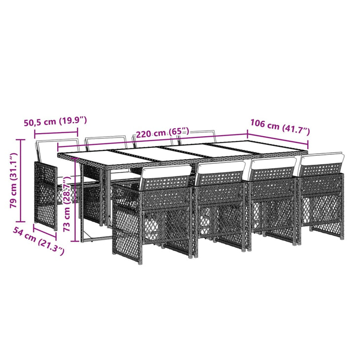 9-delige Tuinset met kussens poly rattan beige