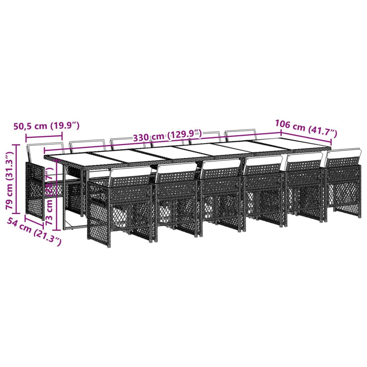 13-delige Tuinset met kussens poly rattan zwart