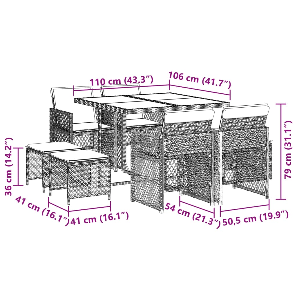 9-delige Tuinset poly rattan zwart