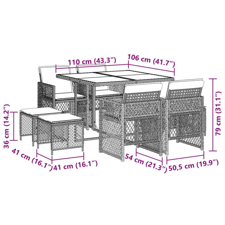 9-delige Tuinset met kussens poly rattan grijs