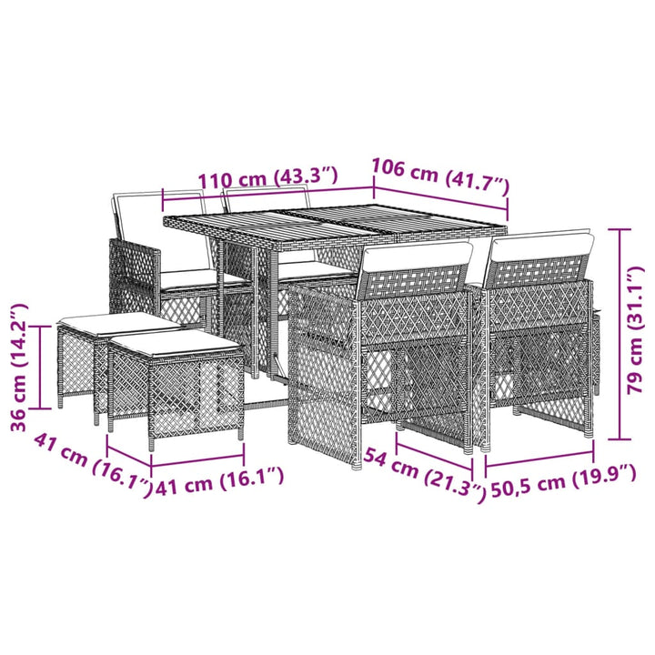 9-delige Tuinset poly rattan zwart