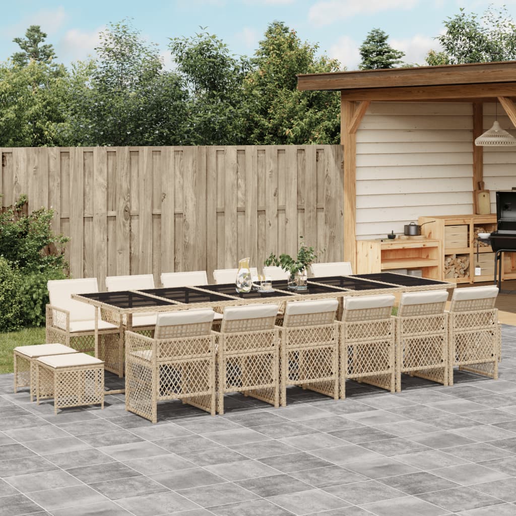 17-delige Tuinset met kussens poly rattan beige