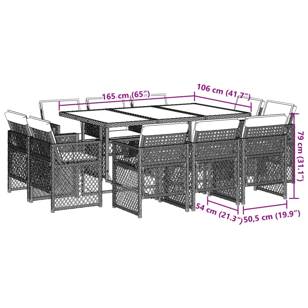 11-delige Tuinset met kussens poly rattan lichtgrijs