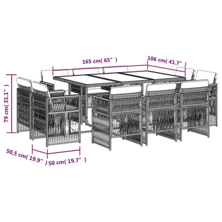 11-delige Tuinset met kussens poly rattan lichtgrijs