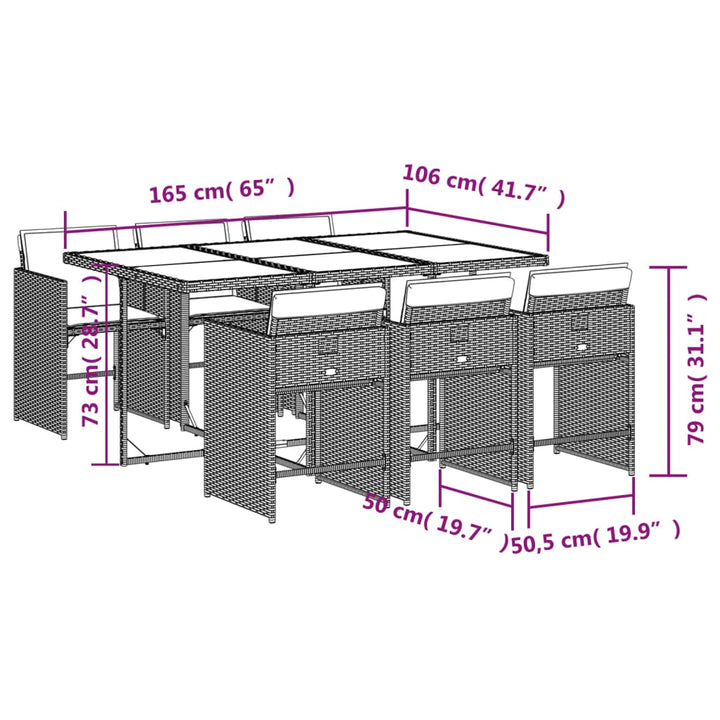 7-delige Tuinset met kussens poly rattan bruin