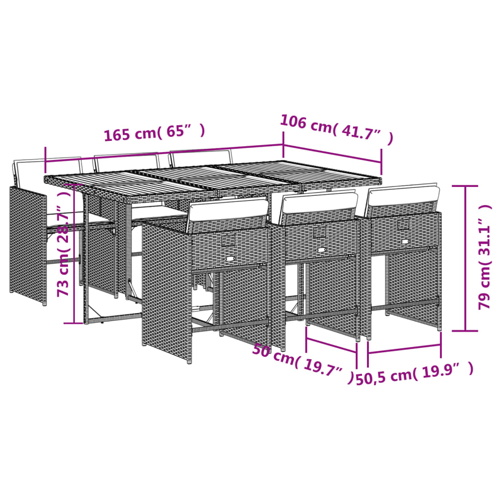 7-delige Tuinset met kussens poly rattan grijs