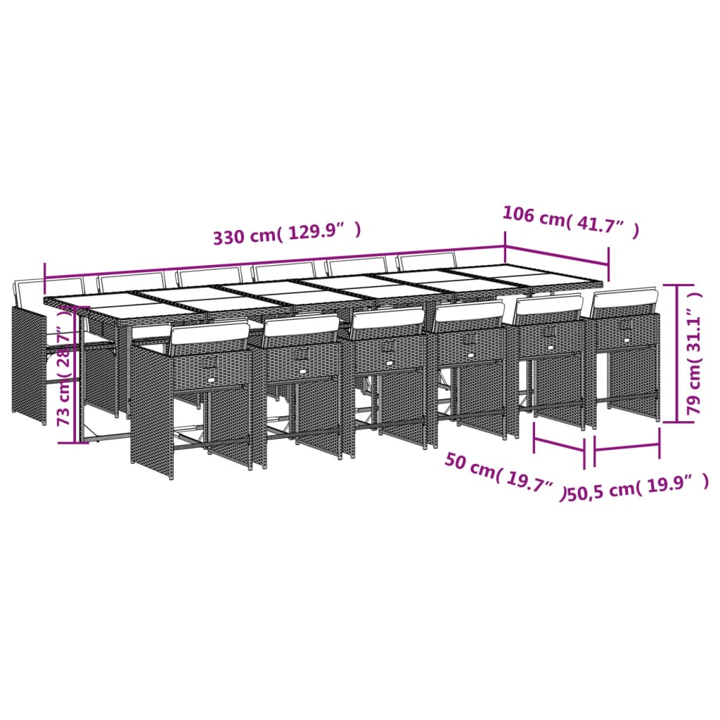 13-delige Tuinset met kussens poly rattan bruin