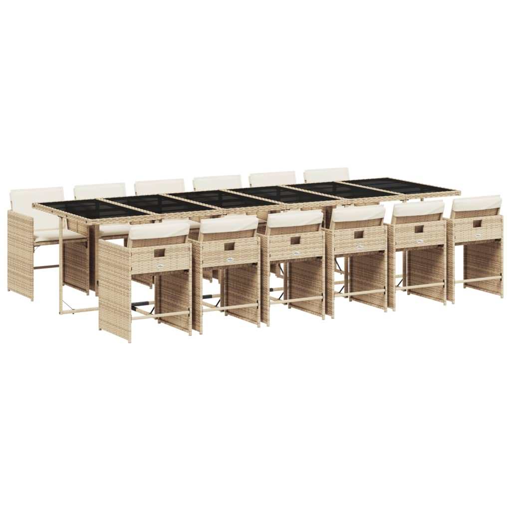 13-delige Tuinset met kussens poly rattan beige