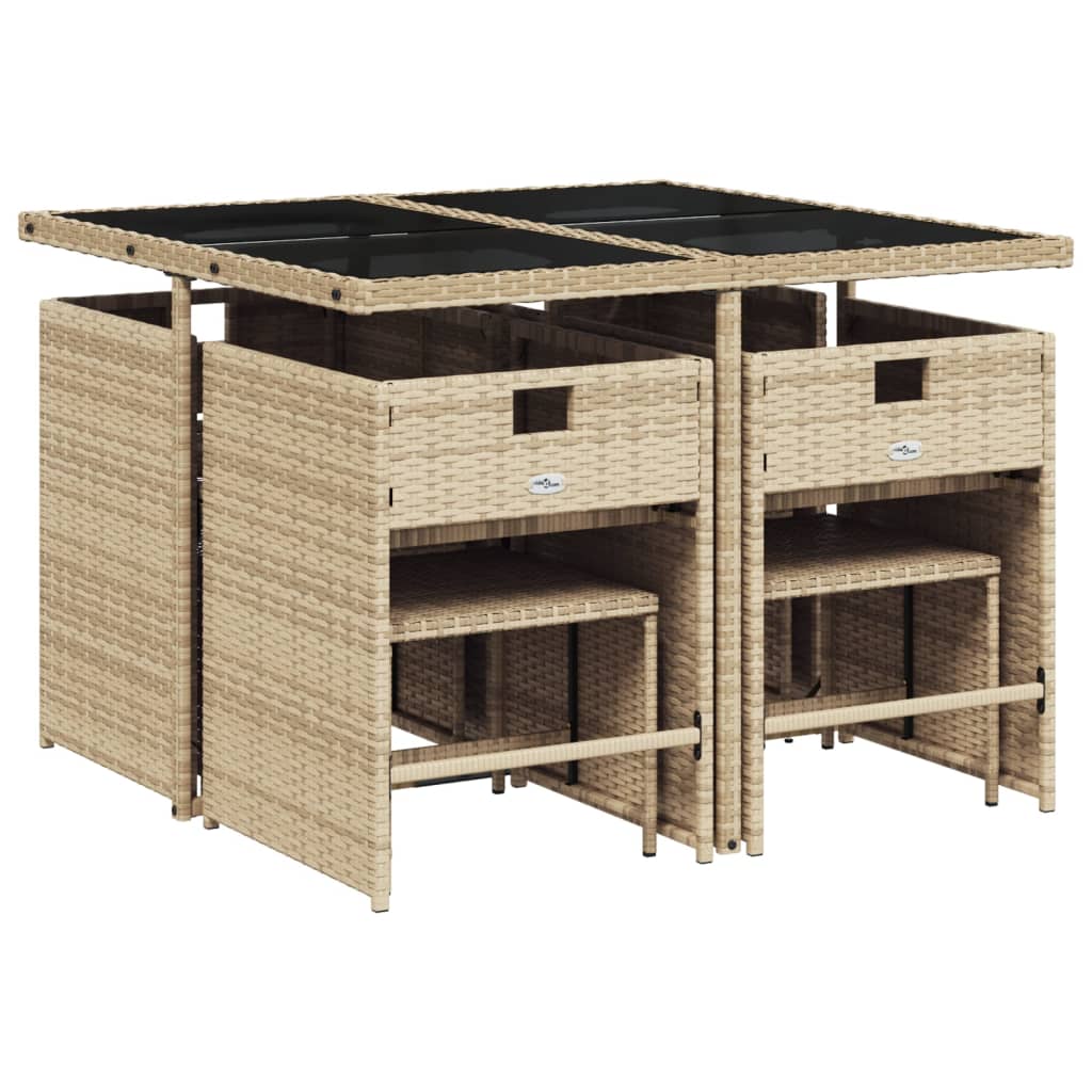 9-delige Tuinset met kussens poly rattan beige