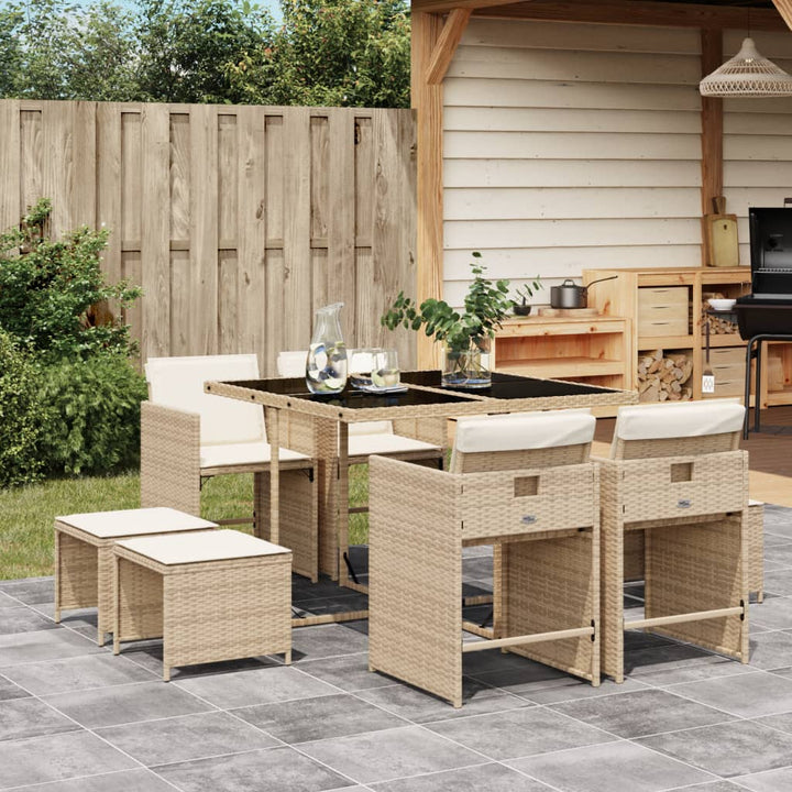 9-delige Tuinset met kussens poly rattan beige