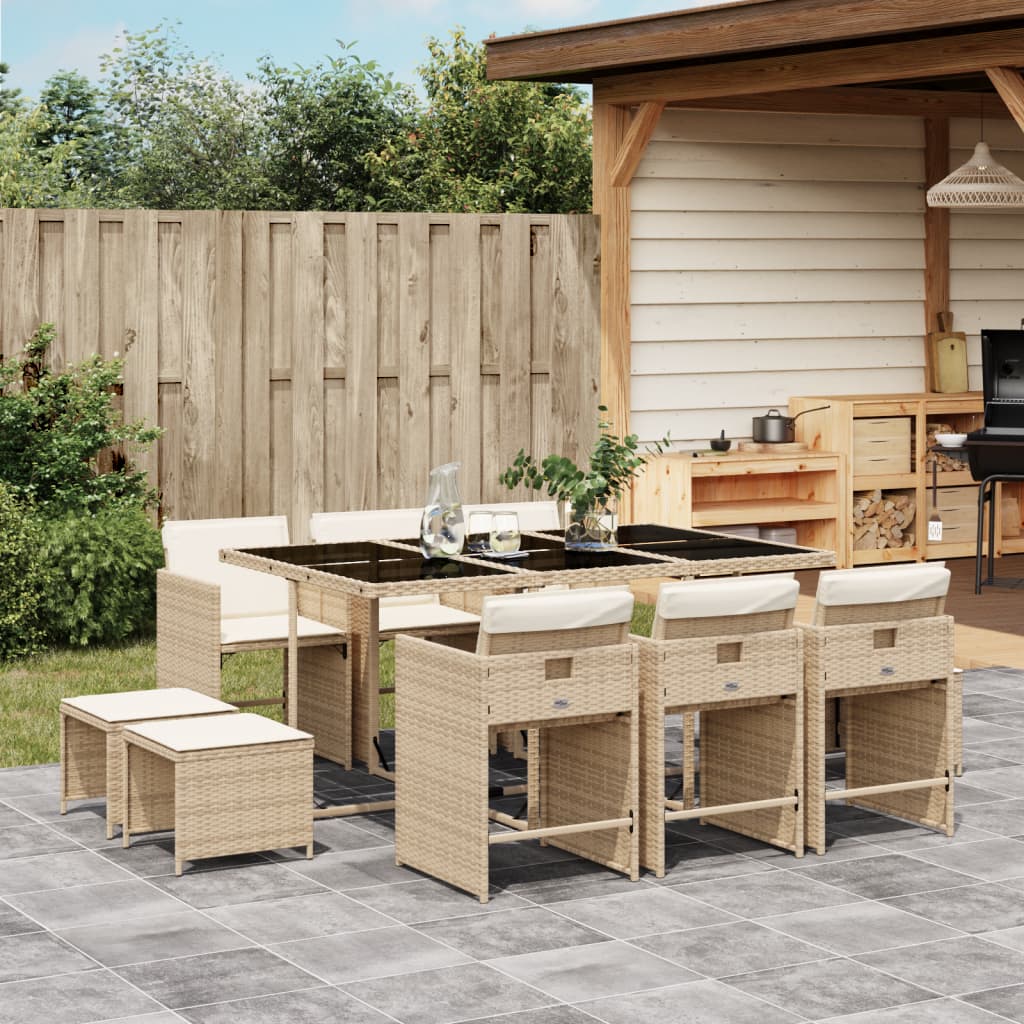 11-delige Tuinset met kussens poly rattan beige