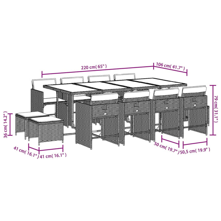 13-delige Tuinset met kussens poly rattan zwart