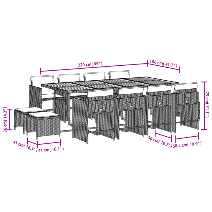 13-delige Tuinset met kussens poly rattan zwart