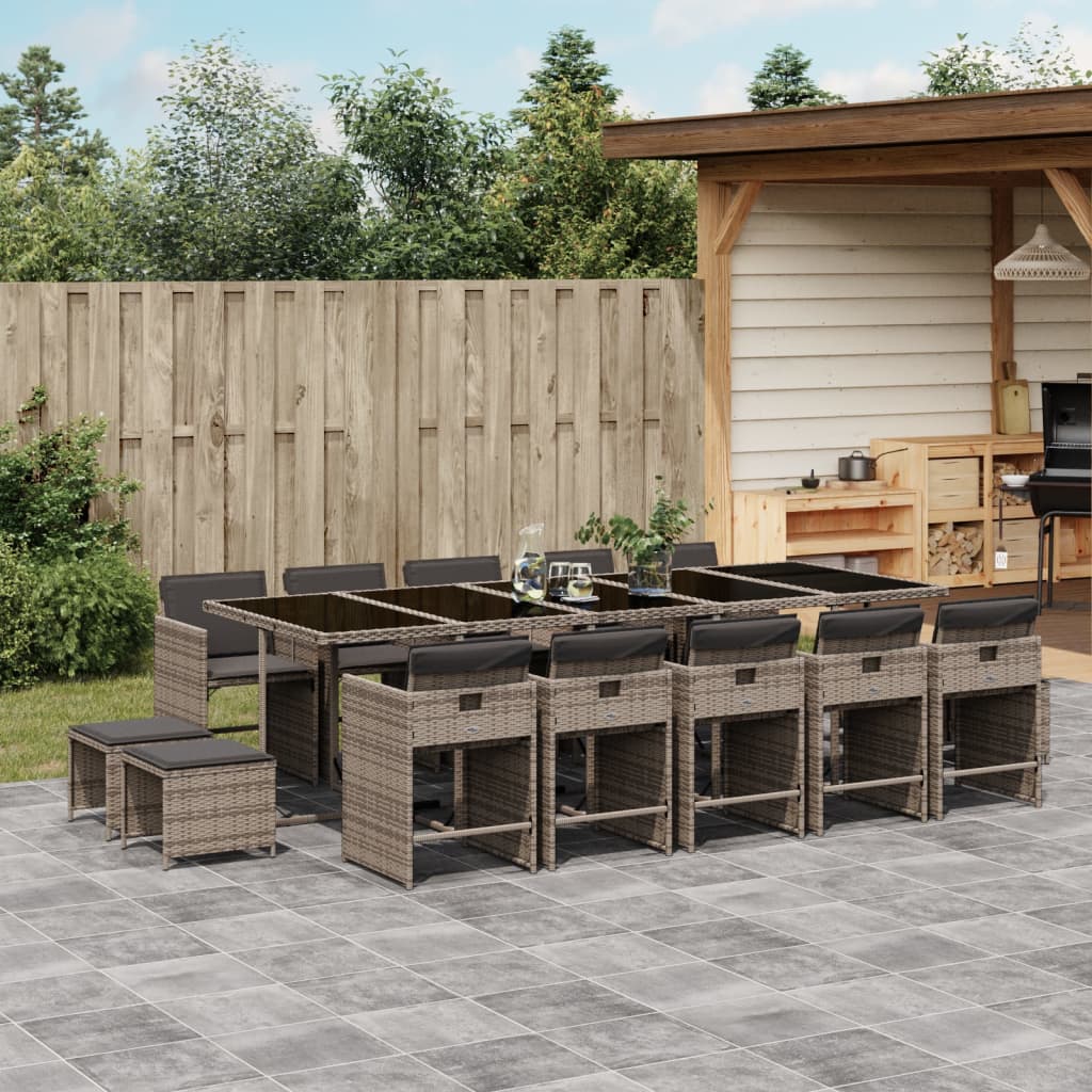 15-delige Tuinset met kussens poly rattan grijs