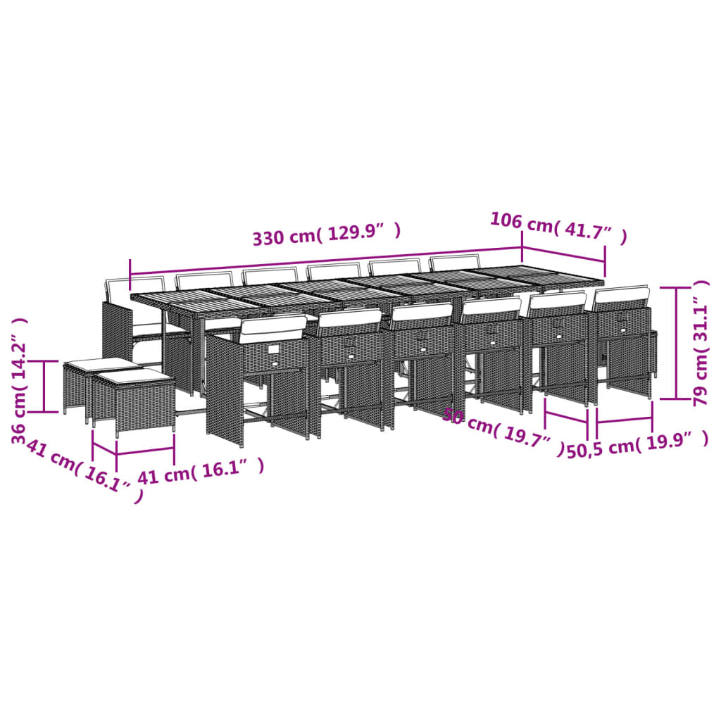 17-delige Tuinset met kussens poly rattan grijs