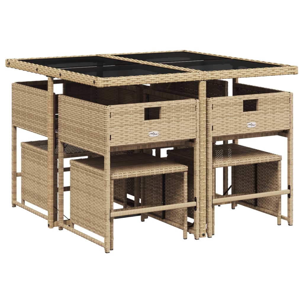 9-delige Tuinset met kussens poly rattan gemengd beige