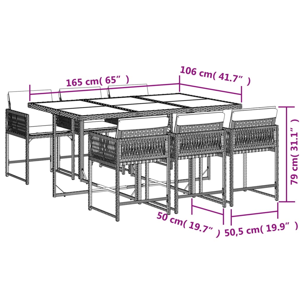 7-delige Tuinset met kussens poly rattan zwart