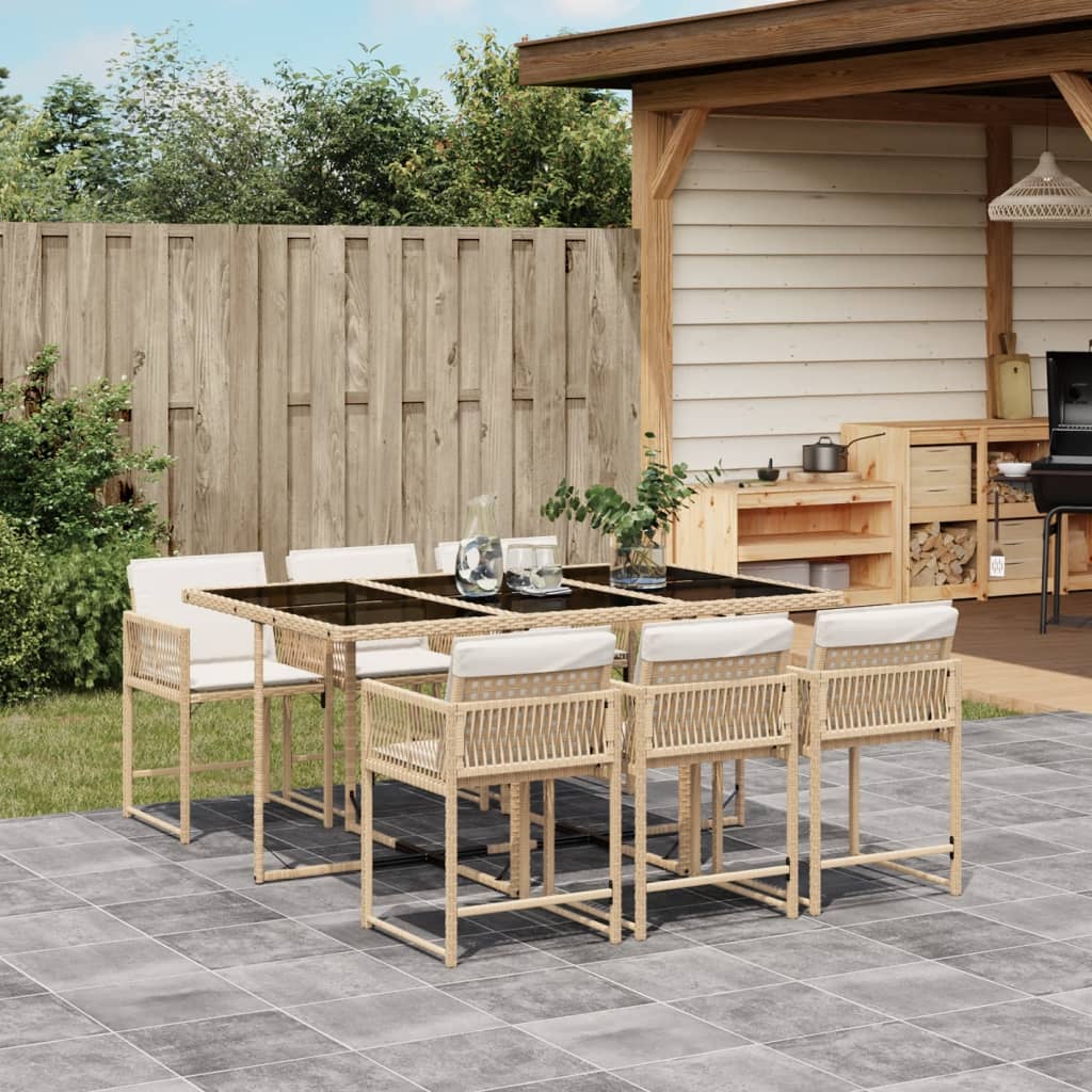 7-delige Tuinset met kussens poly rattan beige