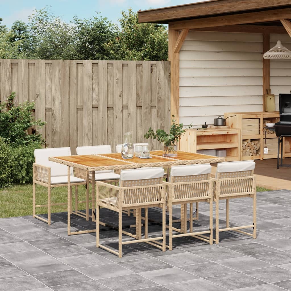 7-delige Tuinset met kussens poly rattan beige