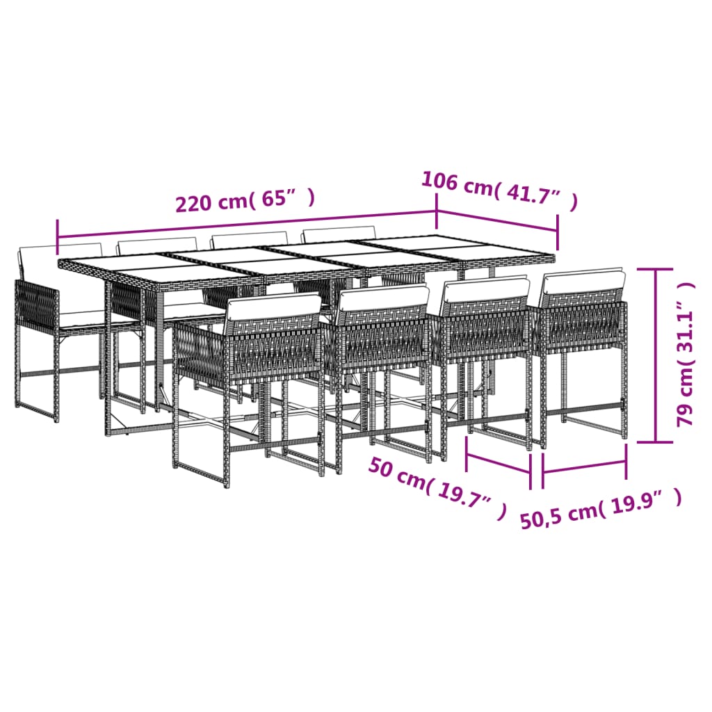 9-delige Tuinset met kussens poly rattan beige